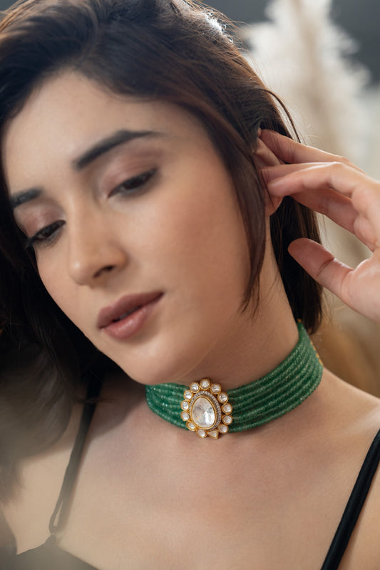 Polki Embellished Layered Pendant Choker 