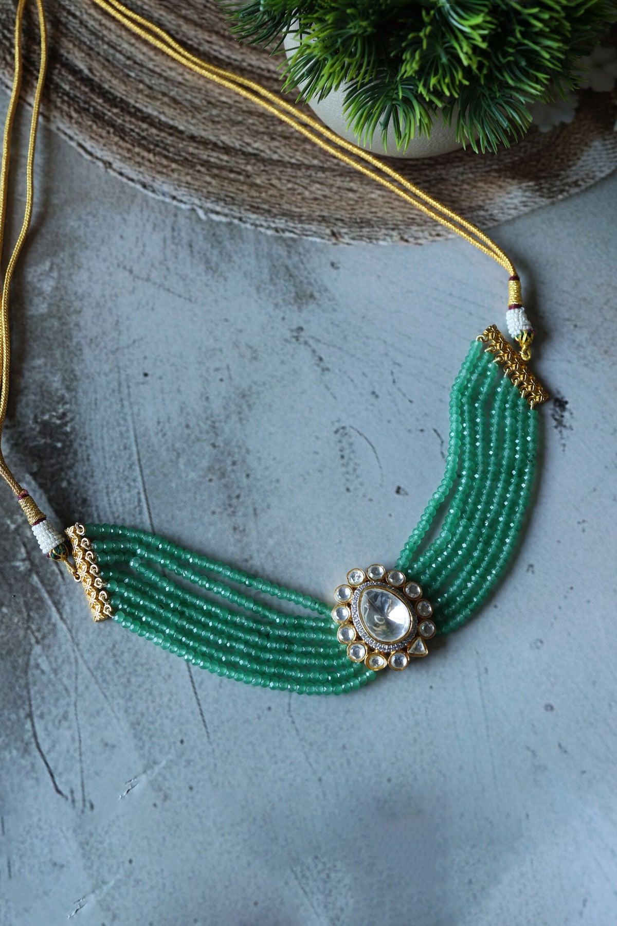 Polki Embellished Layered Pendant Choker 