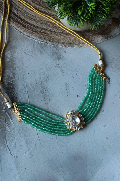 Polki Embellished Layered Pendant Choker 