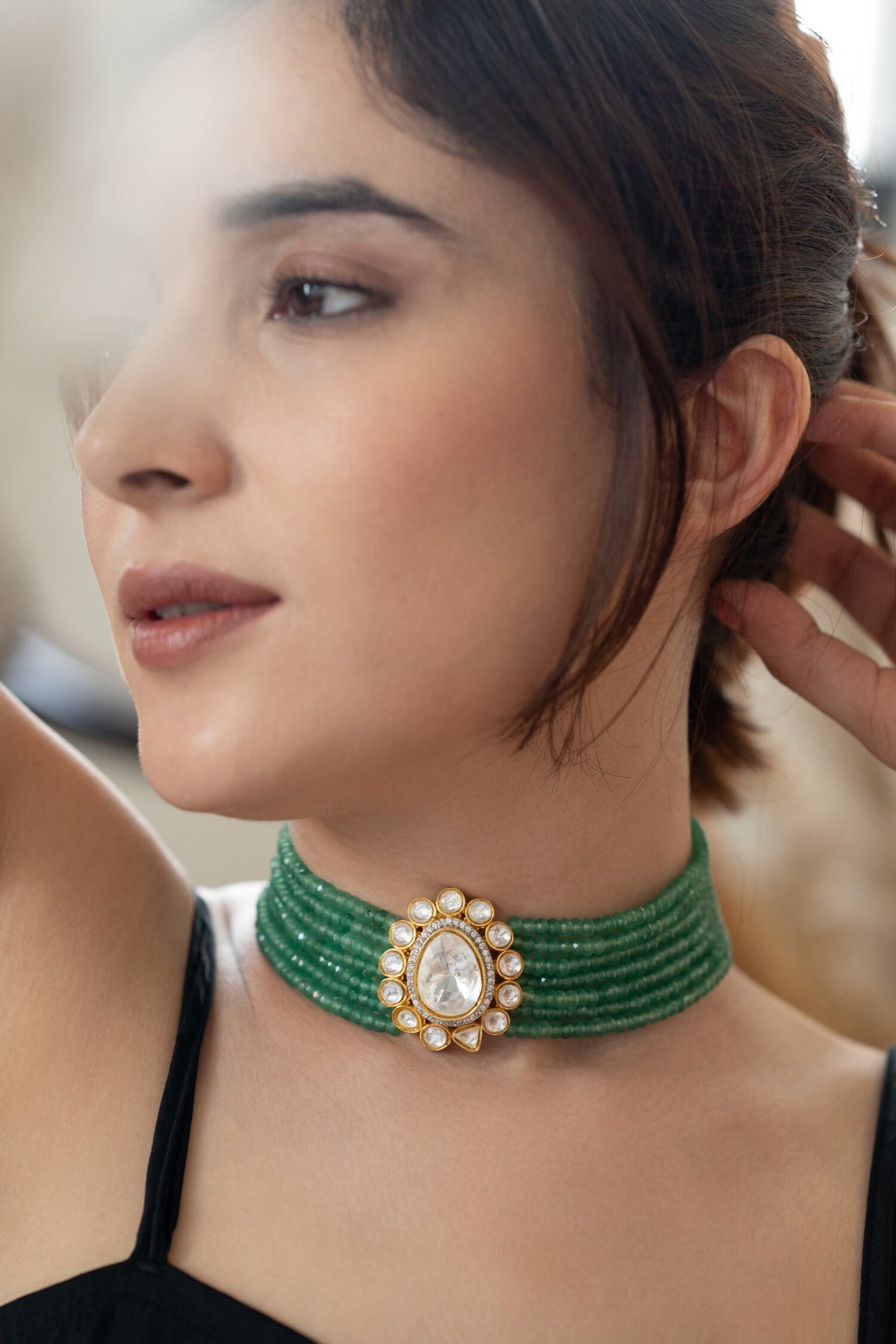 Polki Embellished Layered Pendant Choker 