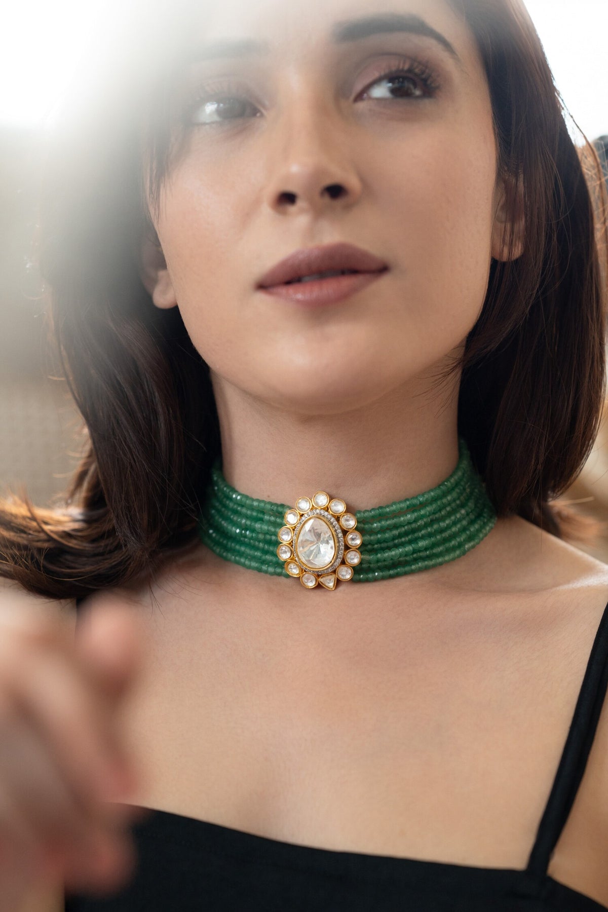 Polki Embellished Layered Pendant Choker 