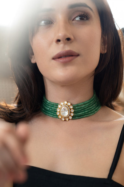 Polki Embellished Layered Pendant Choker 