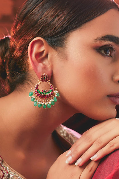 Kundan Stone Embellished Lotus Chandbalis 