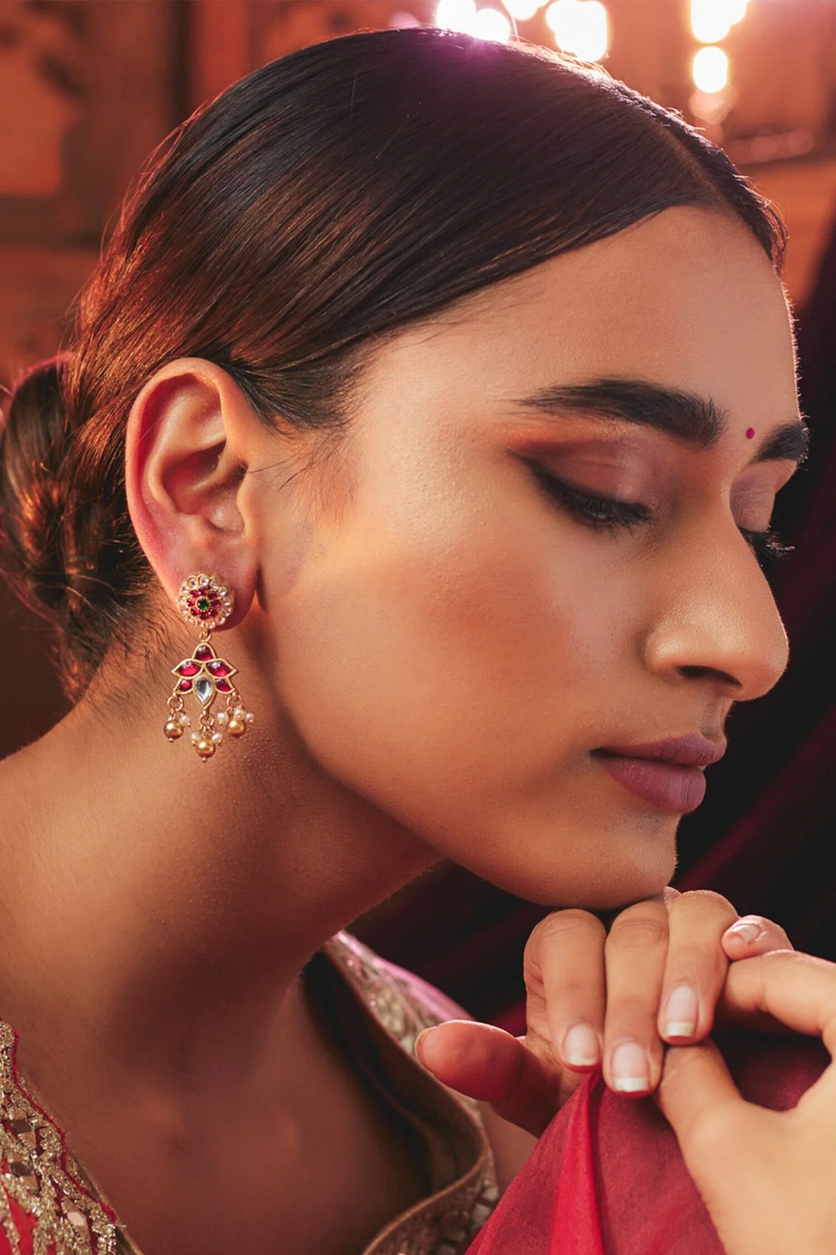 Kundan Stone Embellished Drop Earrings 