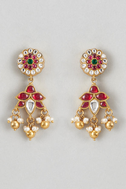 Kundan Stone Embellished Drop Earrings 