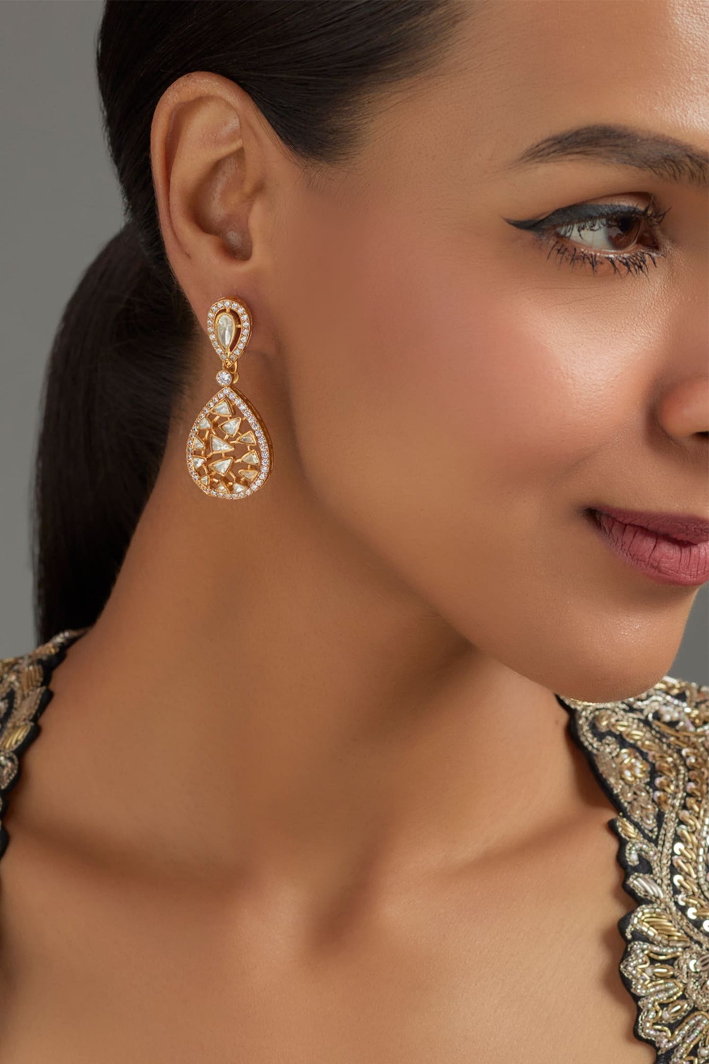 Moissanite Polki Drop Earrings 