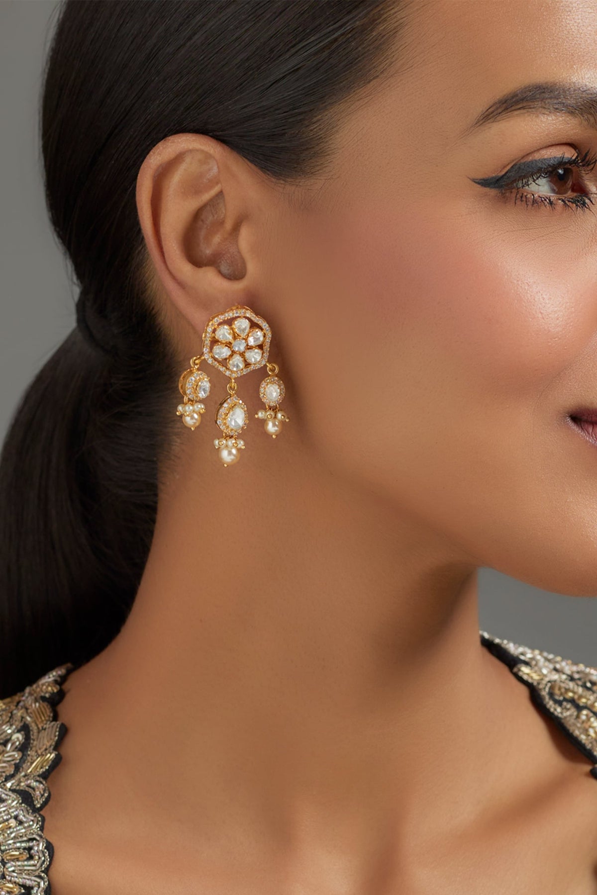 Floral Moissanite Polki Earrings 