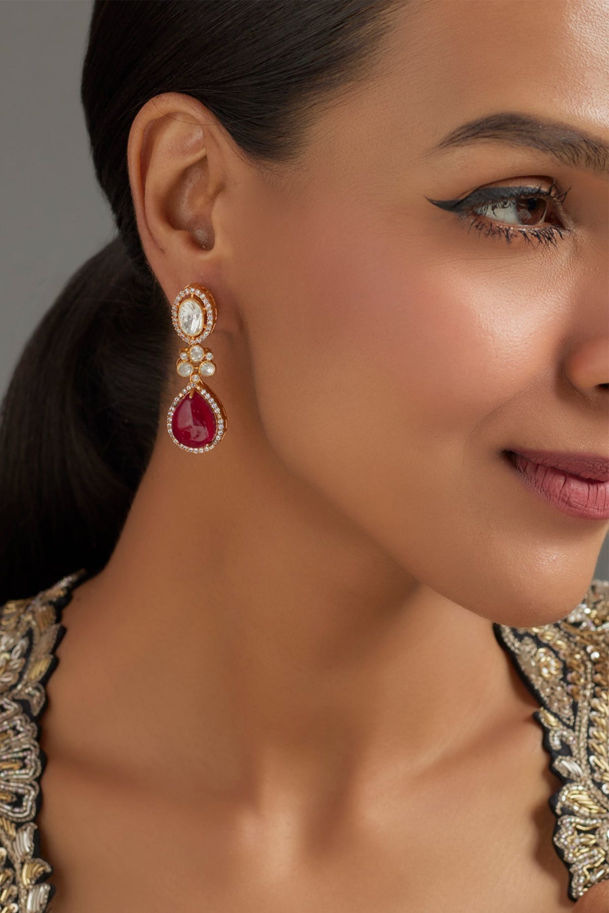 Semi Precious Stone Embellished Earrings 
