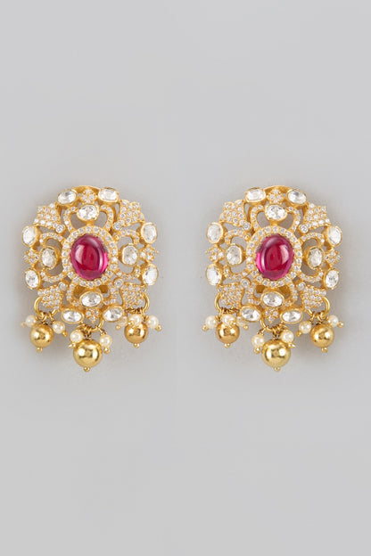 Moissanite Polki Embellished Swirl Earrings 