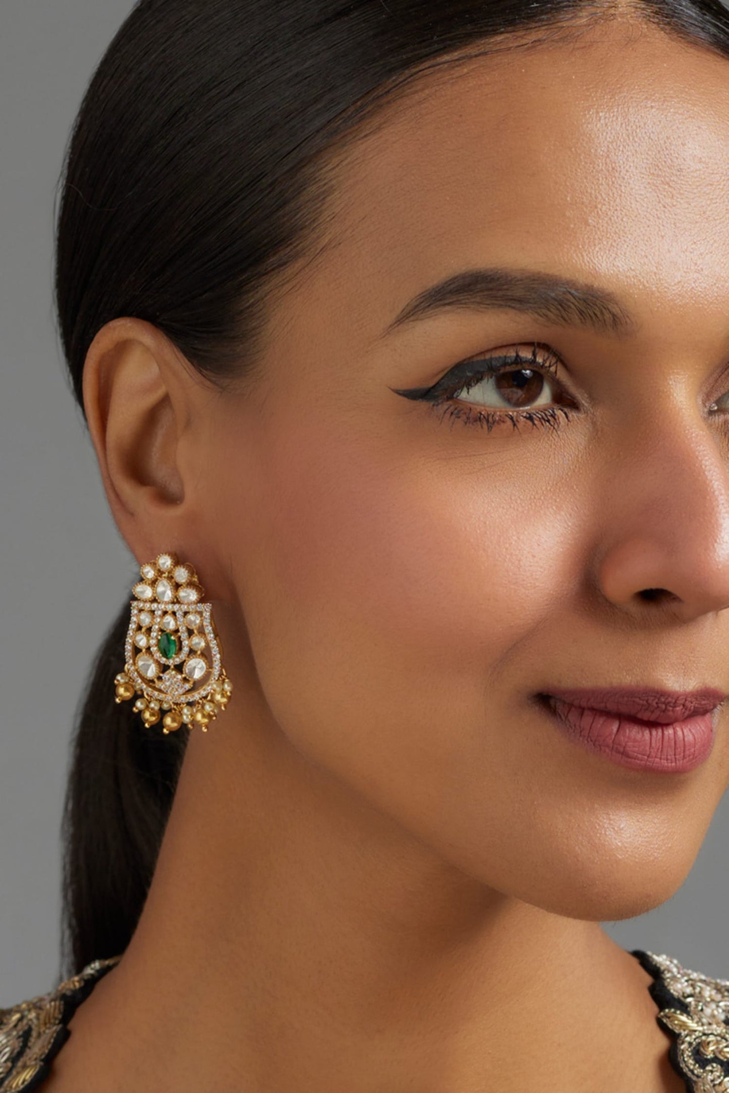 Moissanite Polki U-Pattern Earrings 
