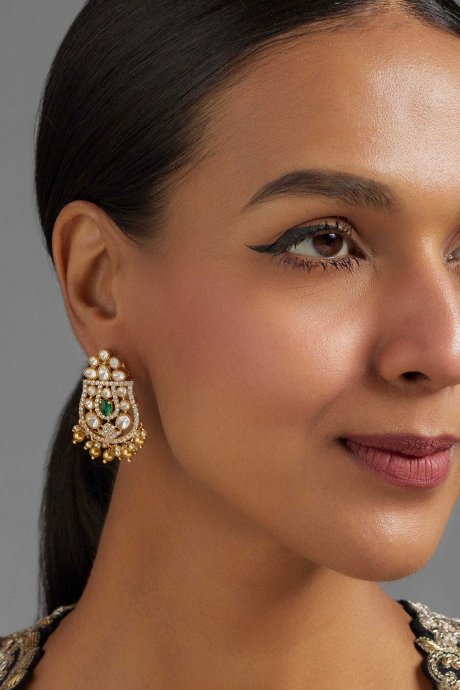 Moissanite Polki U-Pattern Earrings 
