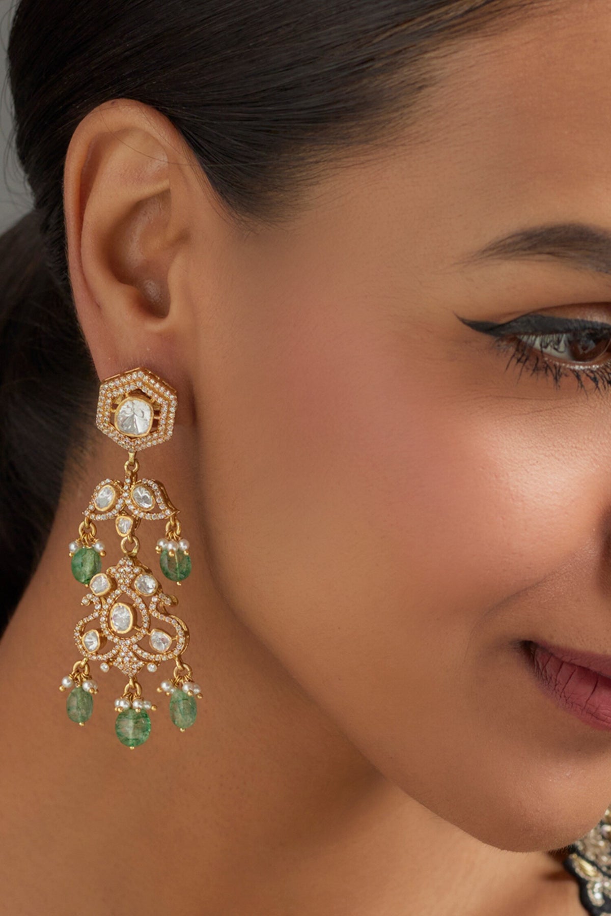 Paisley Moissanite Polki Embellished Earrings 