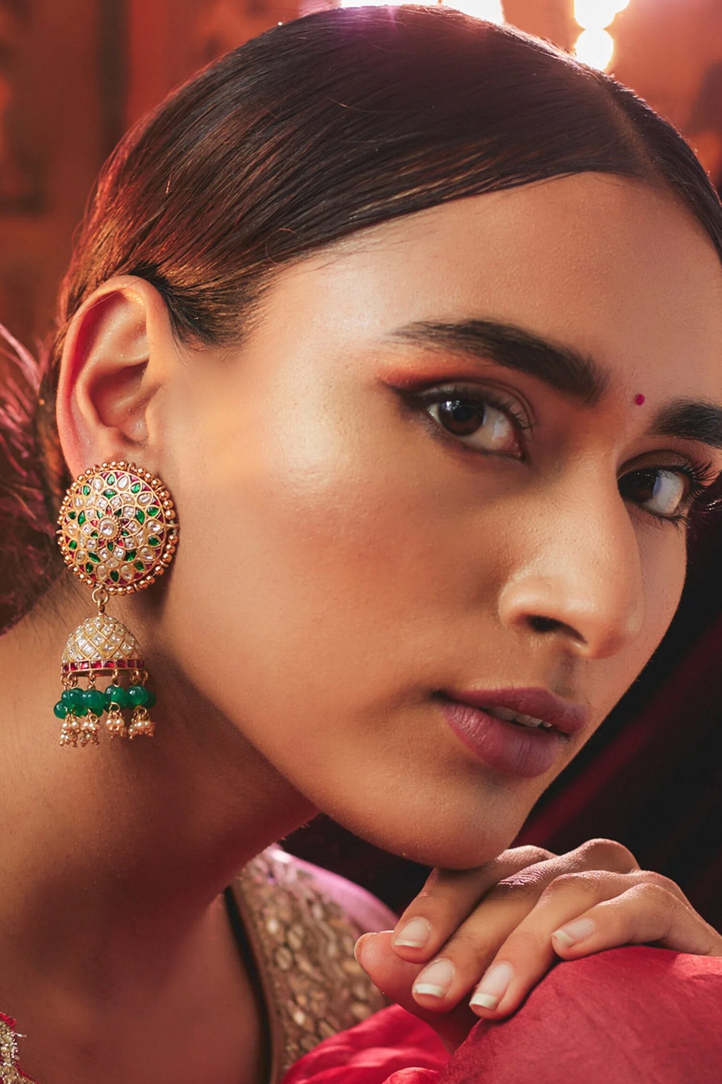 Kundan Embellished Bead Drop Jhumkas 