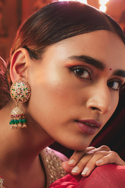 Kundan Embellished Bead Drop Jhumkas 