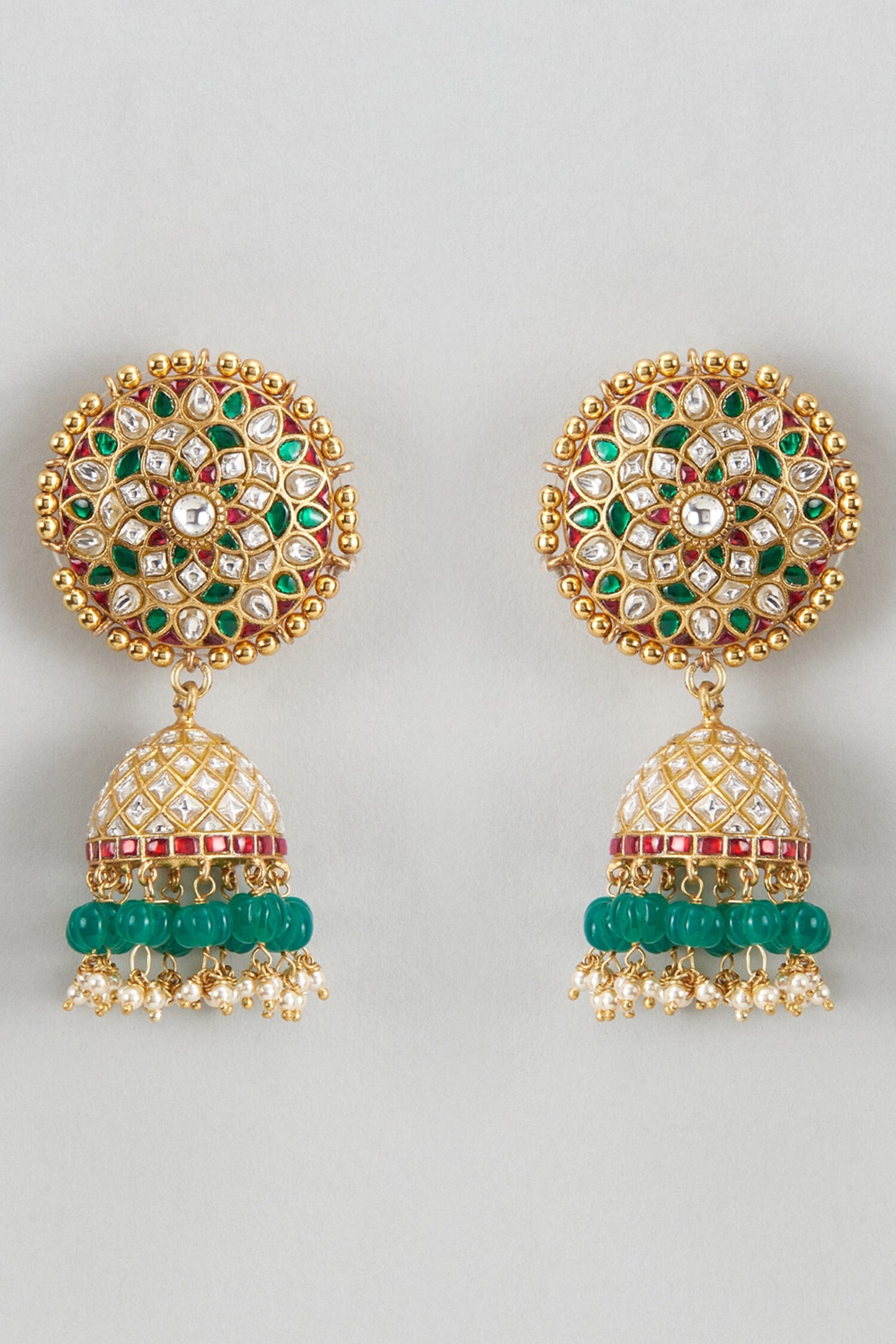 Kundan Embellished Bead Drop Jhumkas 