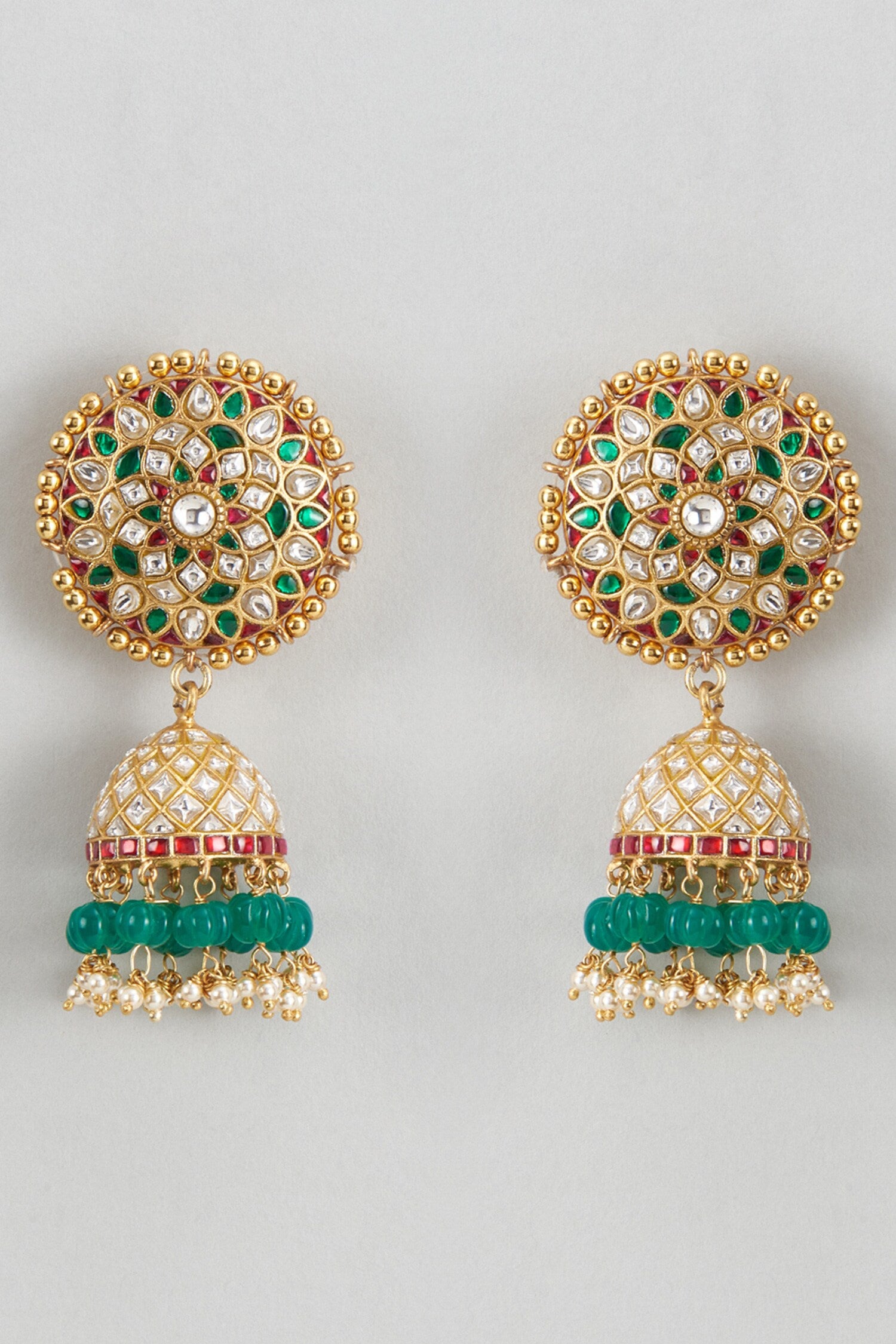 Kundan Embellished Bead Drop Jhumkas 