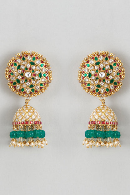 Kundan Embellished Bead Drop Jhumkas 