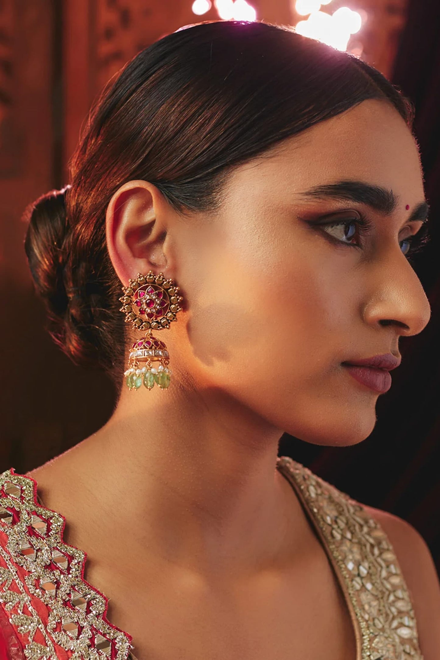 Kundan Stone Embellished Jhumkas 