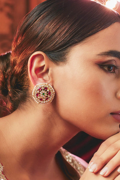 Floral Carved Kundan Studs 
