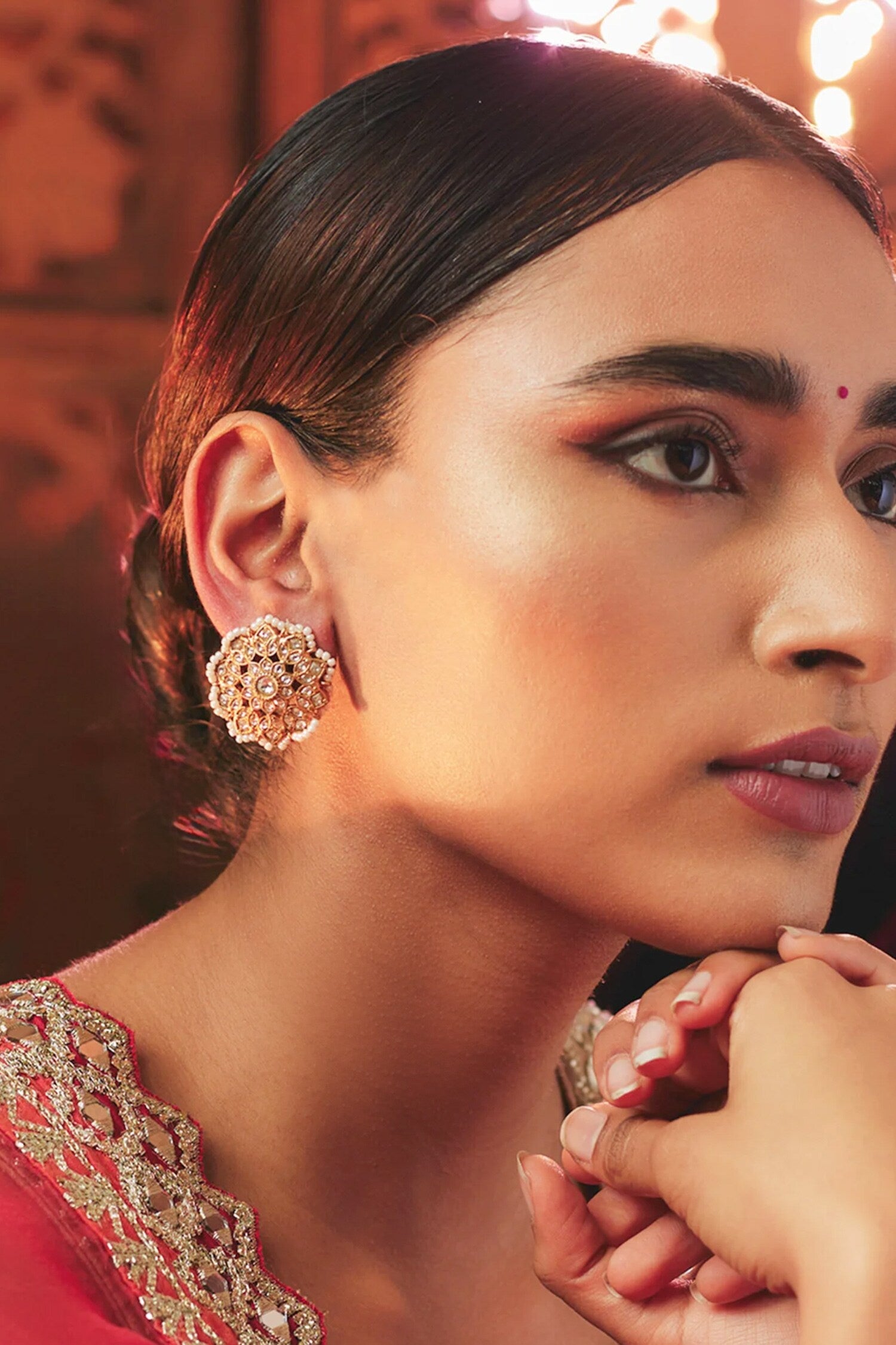 Flower Carved Kundan Studs 