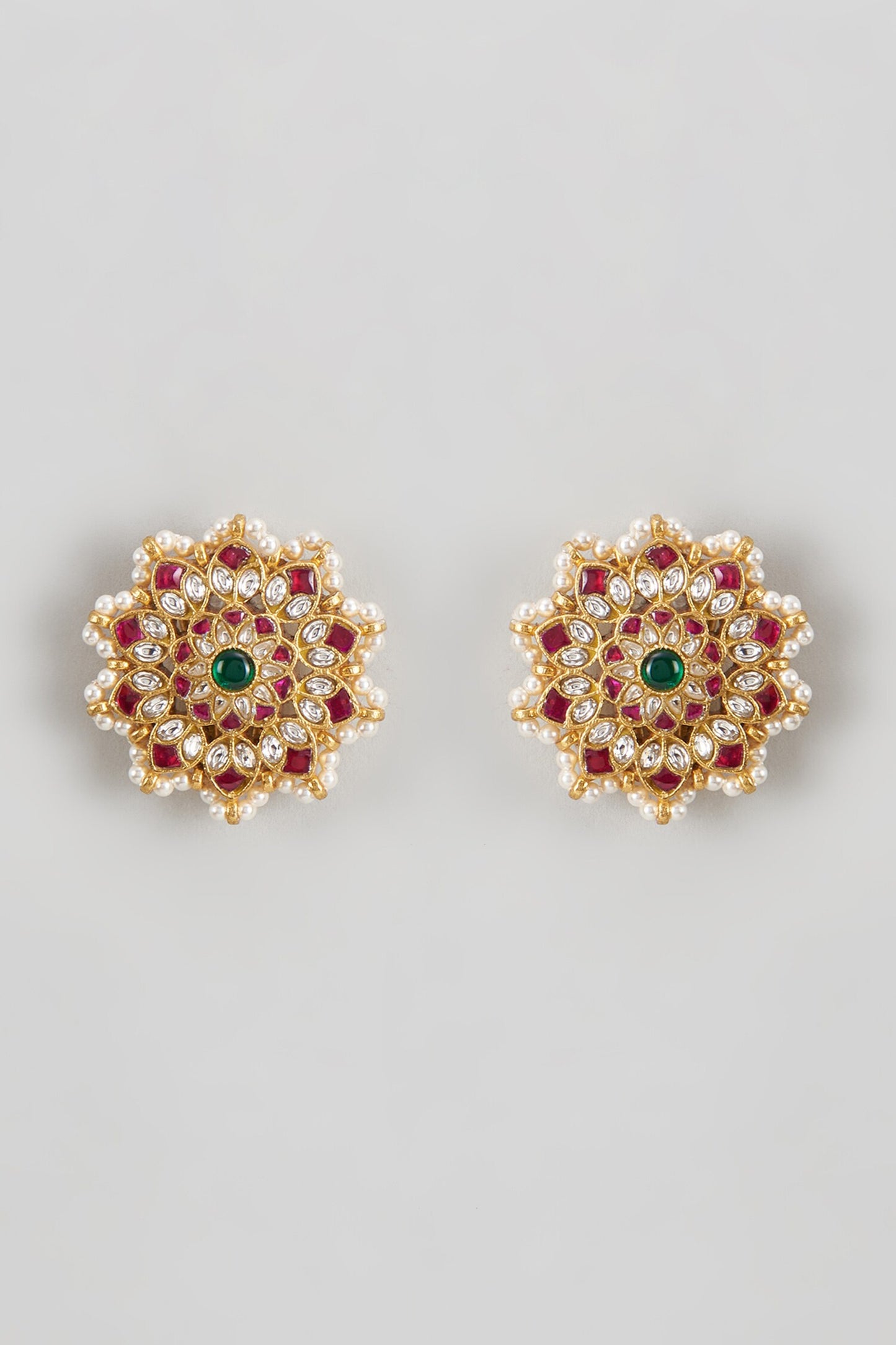 Floret Carved Kundan Studs 