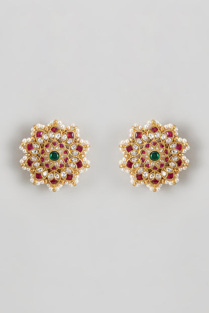 Floret Carved Kundan Studs 