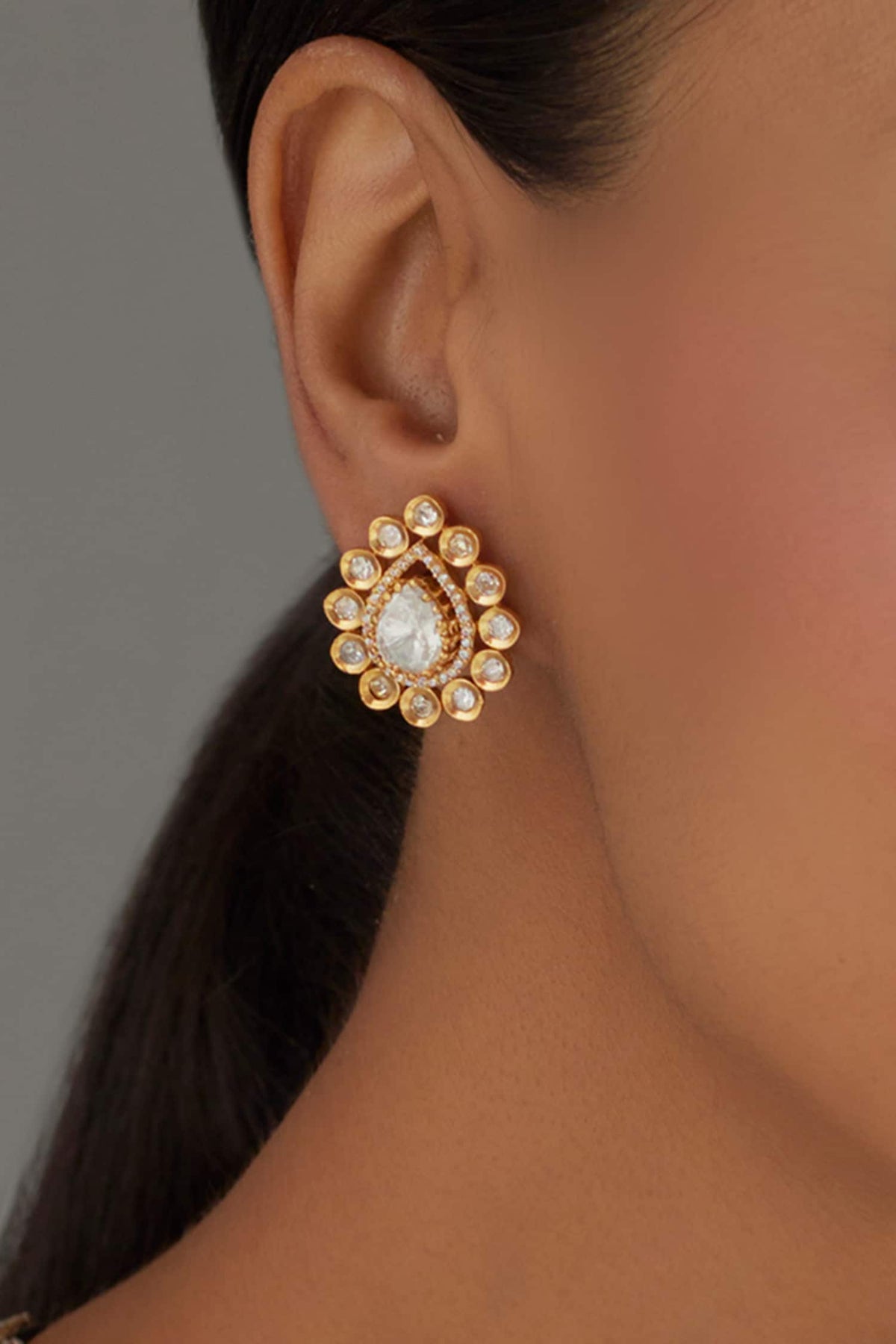 Cubic Zirconia Embellished Tear Drop Studs 