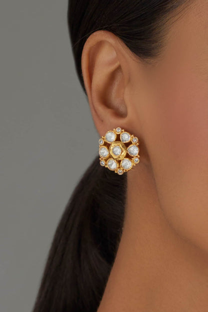 Moissanite Polki Embellished Floral Studs 