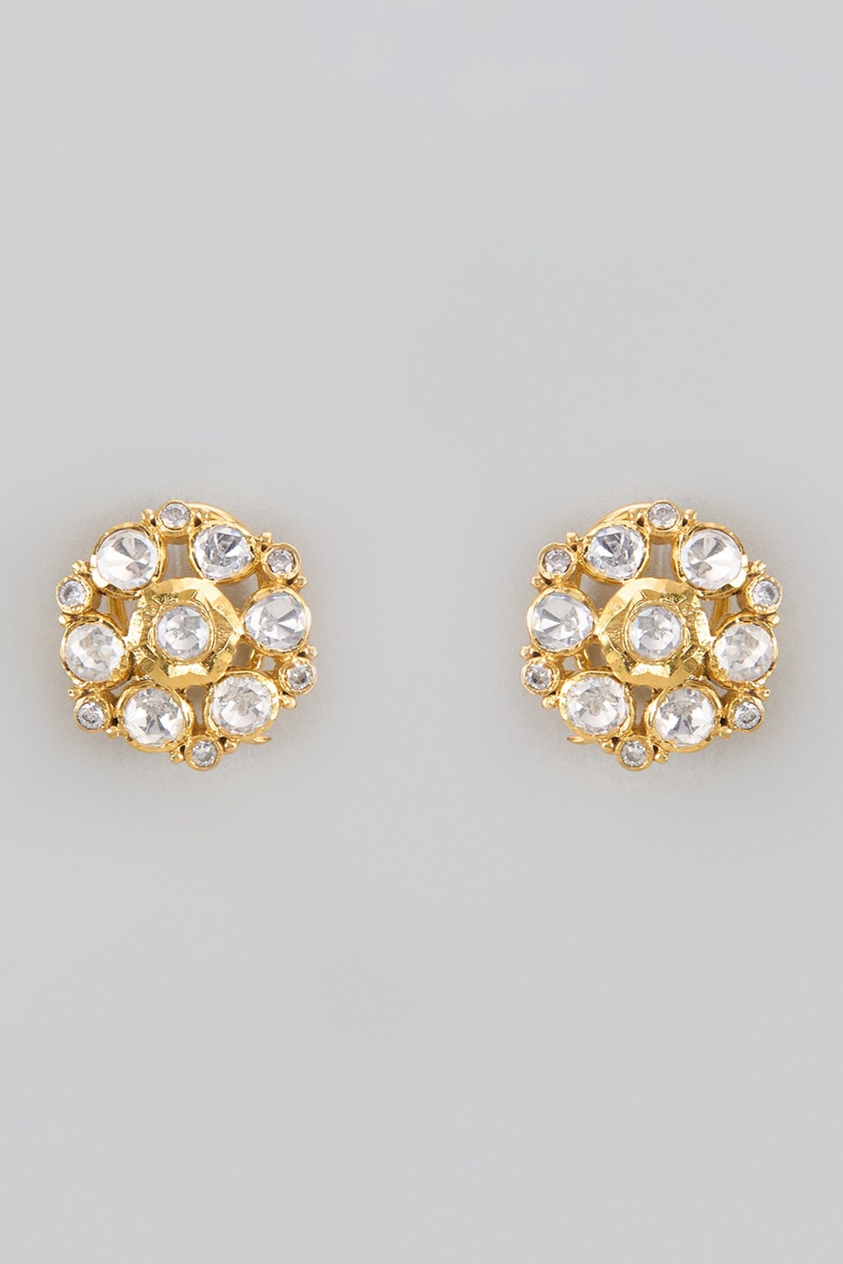 Moissanite Polki Embellished Floral Studs 