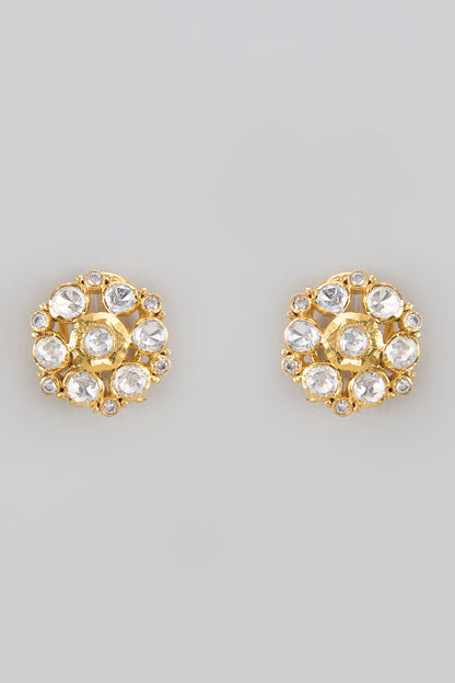 Moissanite Polki Embellished Floral Studs 