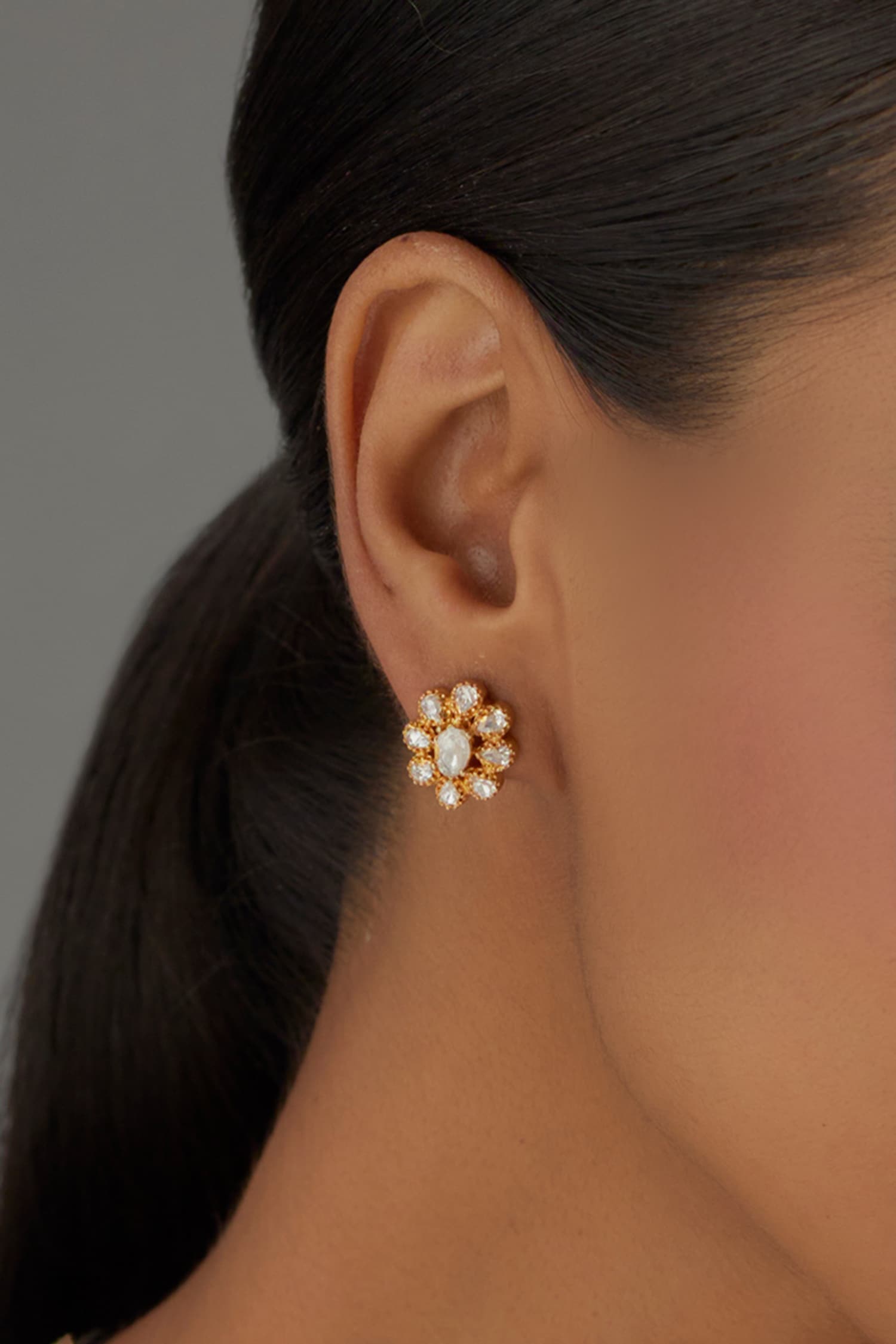 Moissanite Polki Embellished Floret Studs 