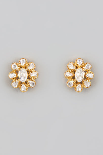 Moissanite Polki Embellished Floret Studs 