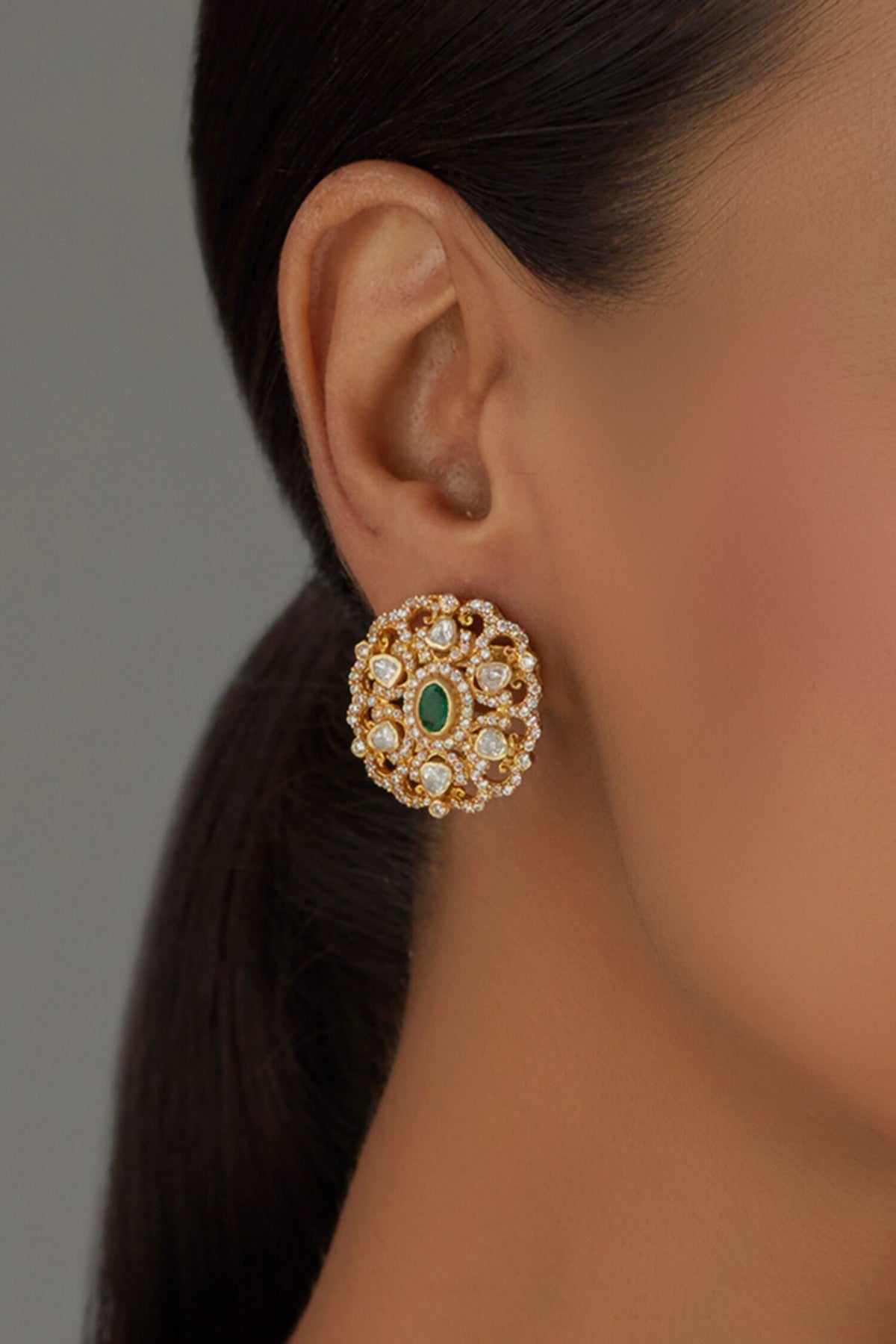 Moissanite Polki Embellished Studs 