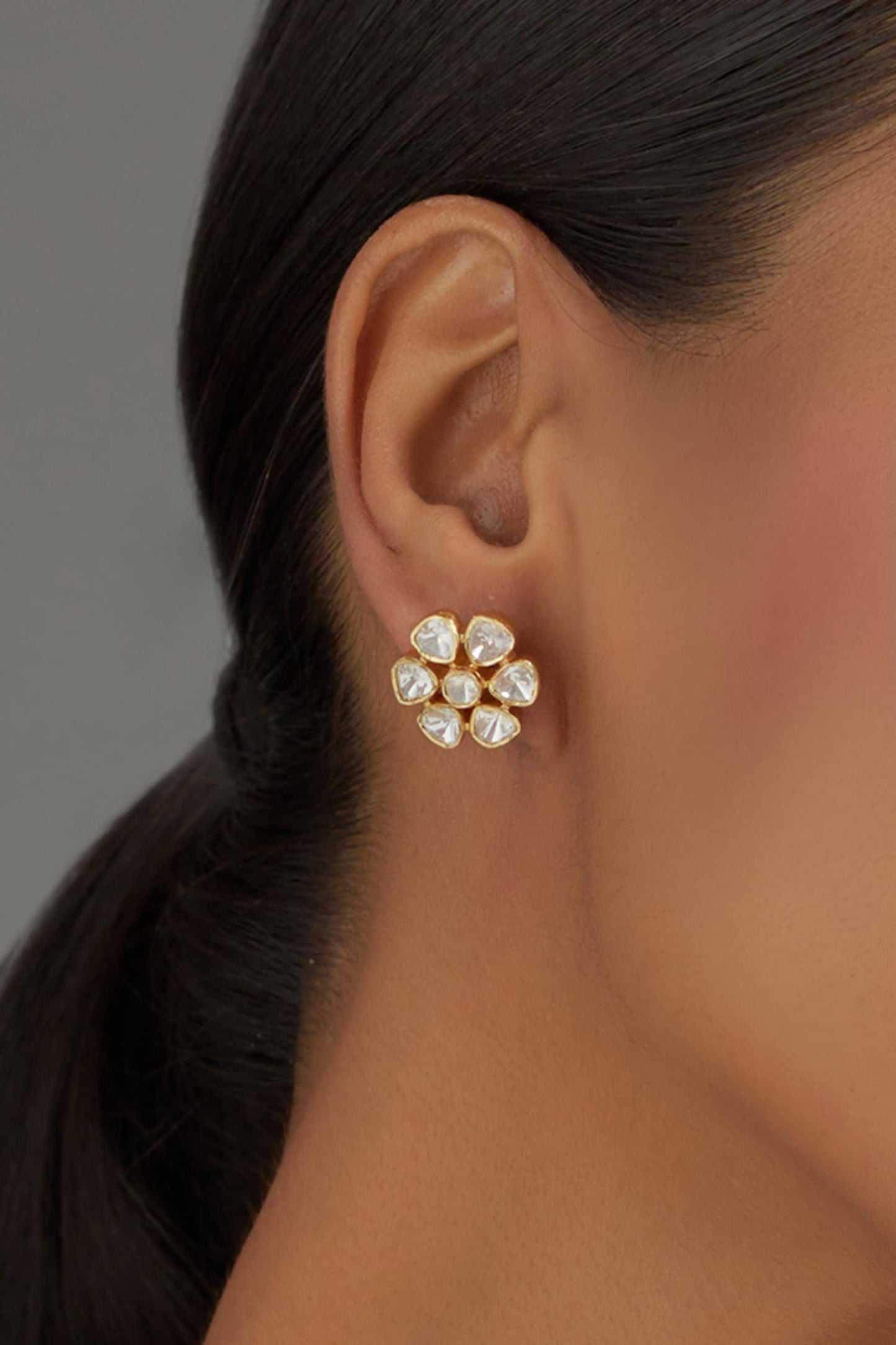 Moissanite Polki Floral Studs 