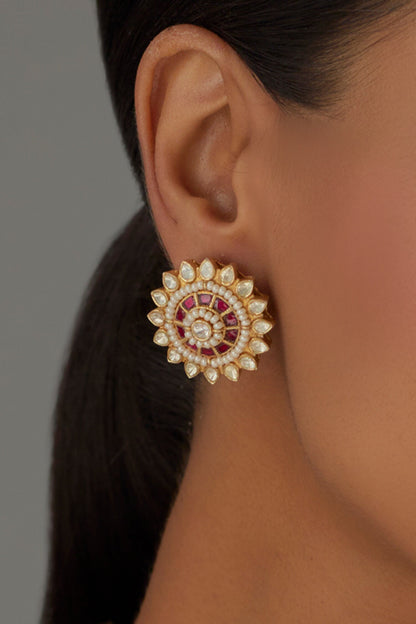 Moissanite Polki Carved Studs 