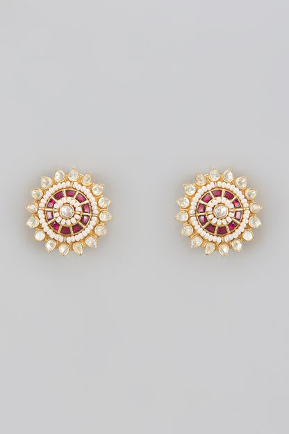 Moissanite Polki Carved Studs 