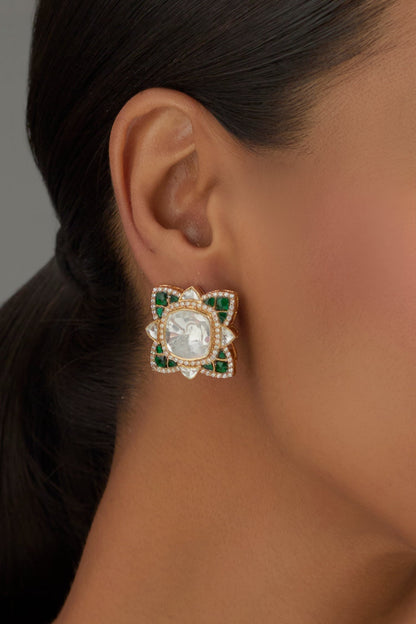 Moissanite Polki Abstract Carved Studs 