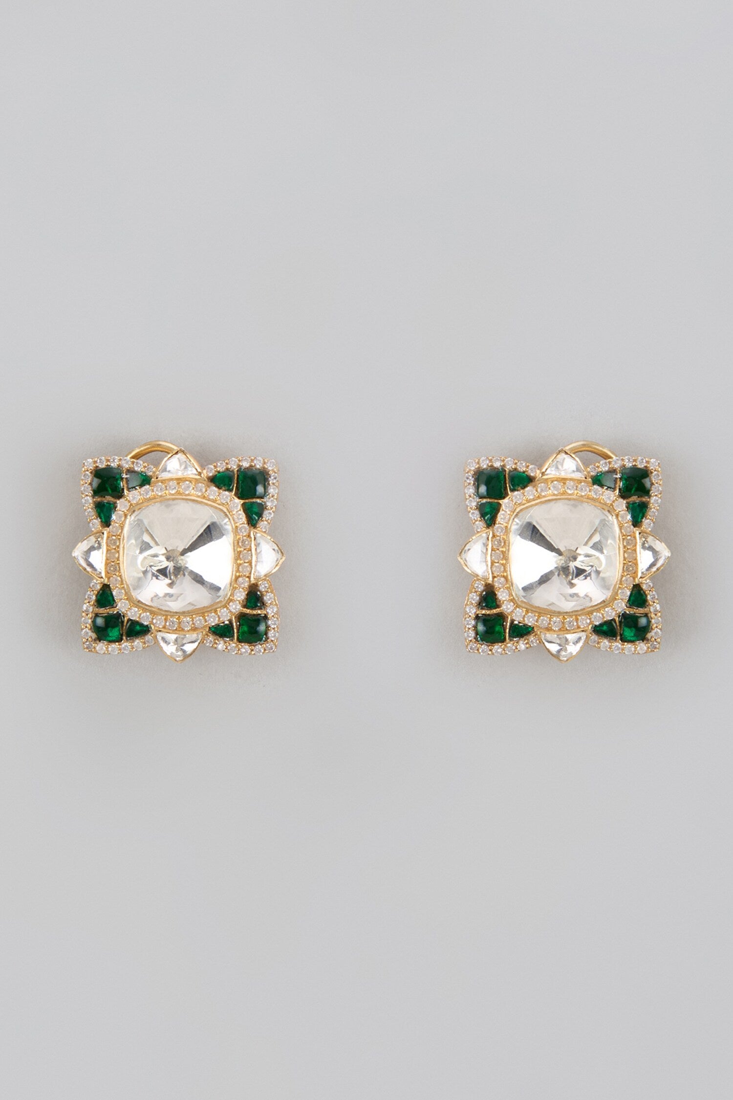 Moissanite Polki Abstract Carved Studs 