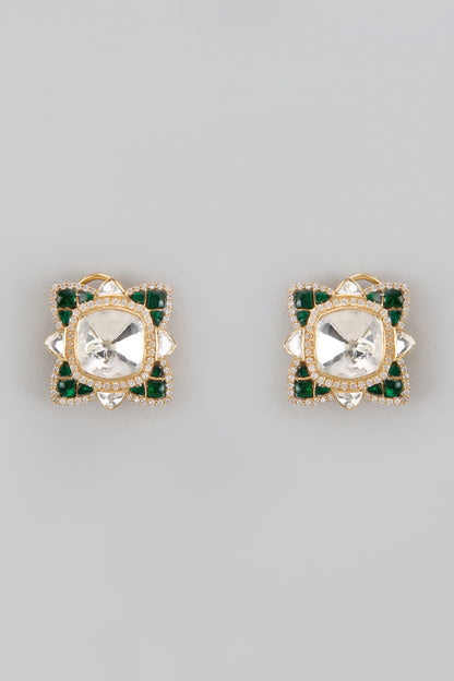 Moissanite Polki Abstract Carved Studs 