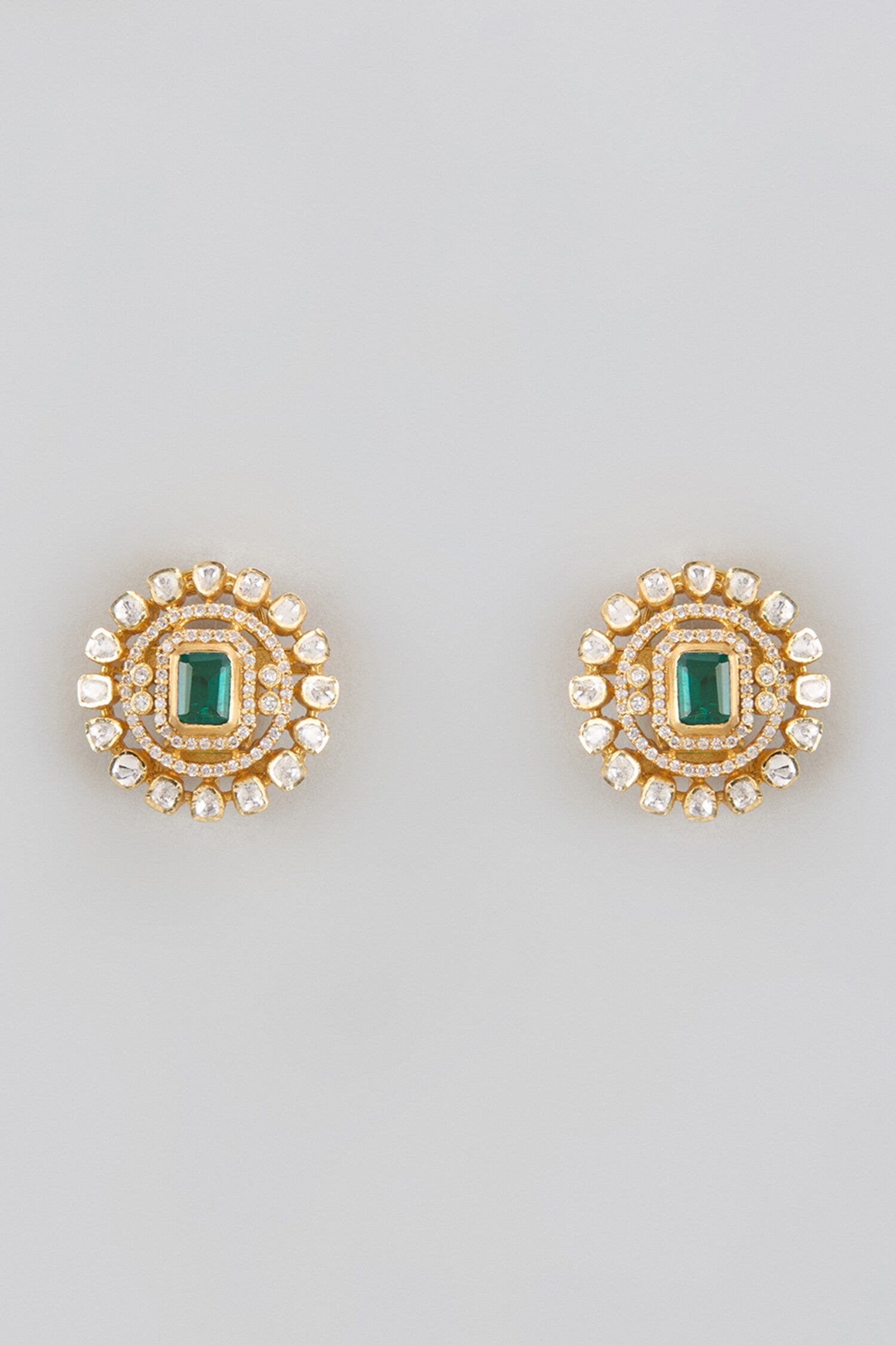 Moissanite Polki Embellished Carved Studs 