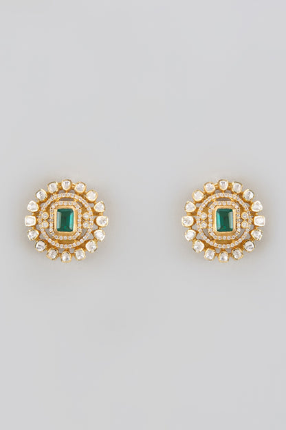 Moissanite Polki Embellished Carved Studs 