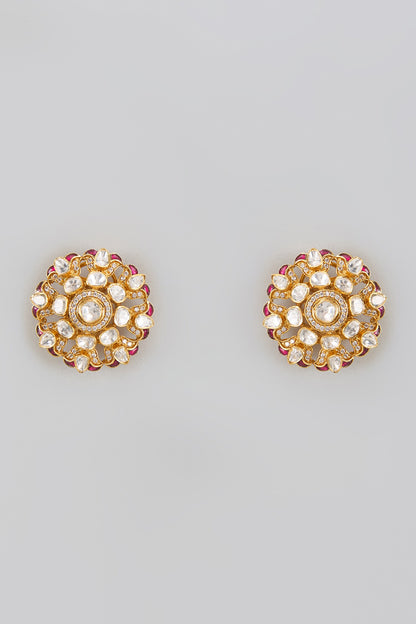 Moissanite Polki Embellished Carved Studs 