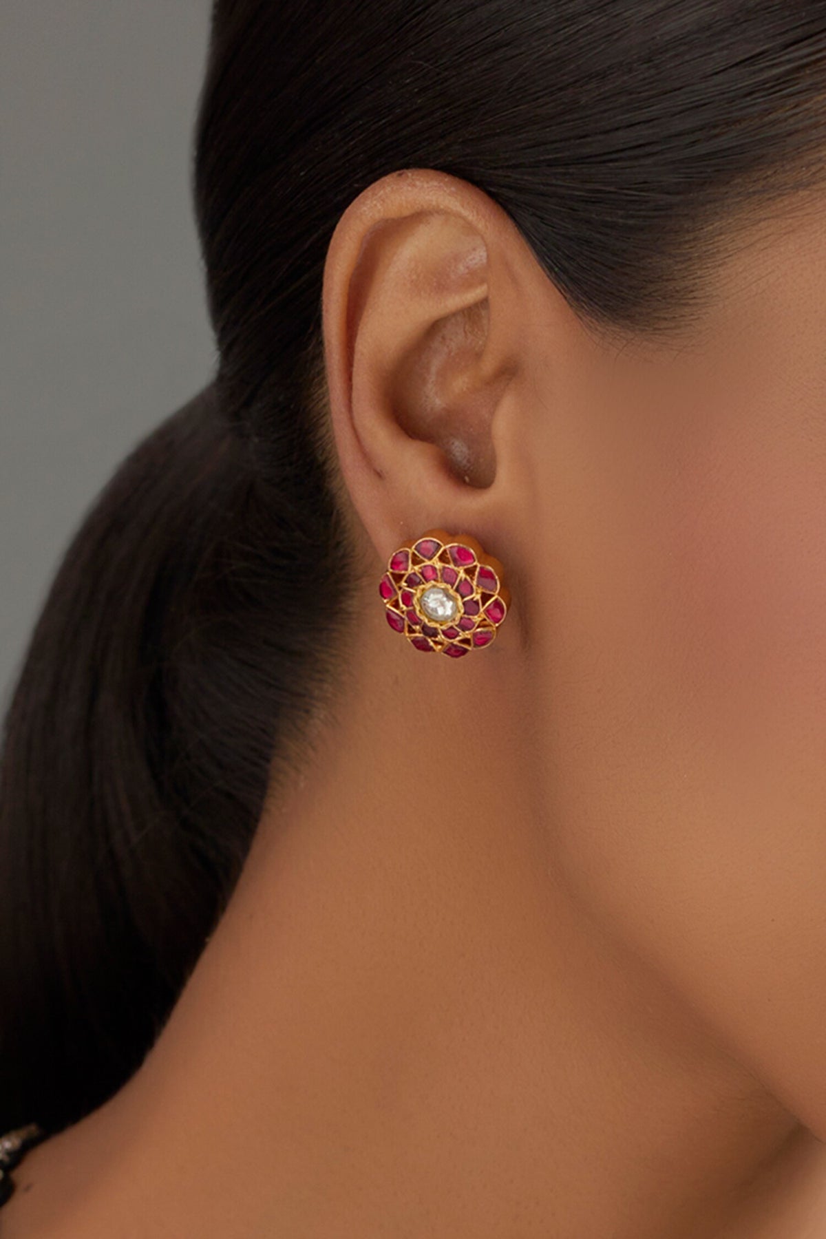 Kundan Carved Floral Studs 