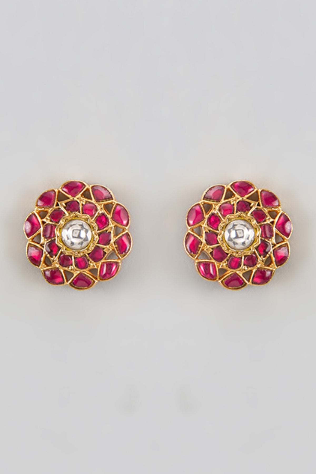 Kundan Carved Floral Studs 