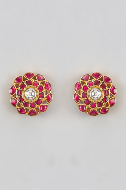 Kundan Carved Floral Studs 