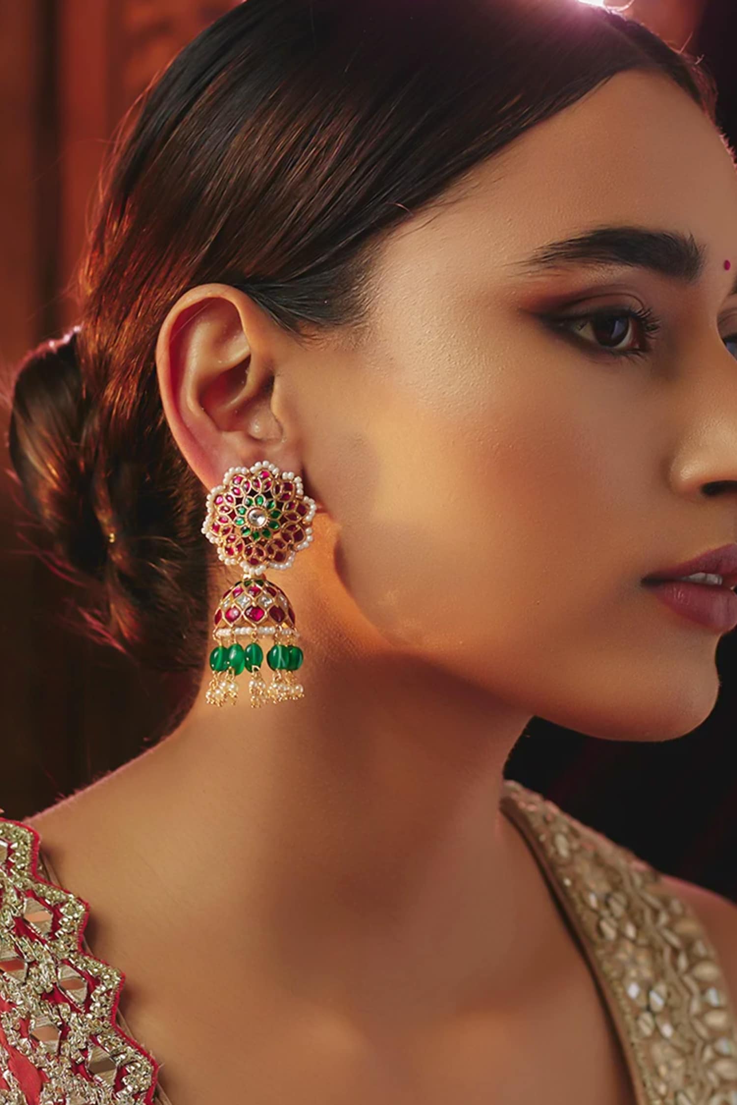 Floral Carved Cutwork Jhumkas 