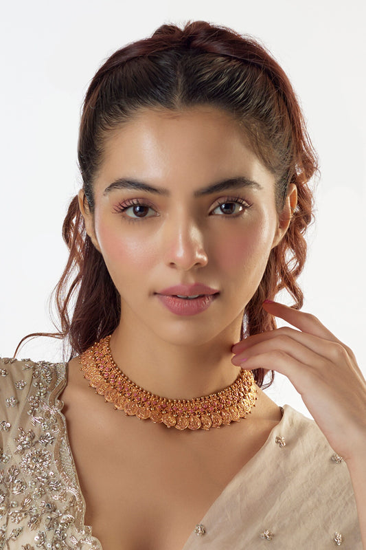 Goddess Laxmi Coin Carved Choker 