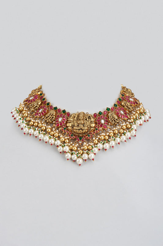 Goddess Laxmi Carved Pendant Choker 