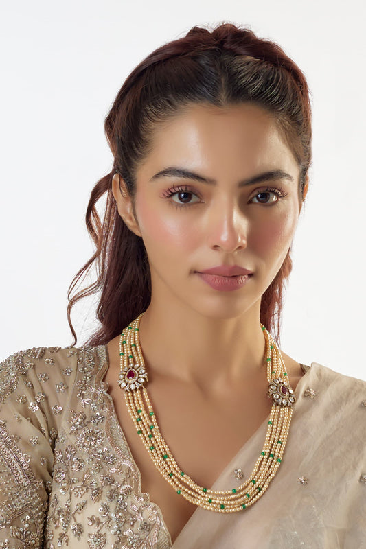 Moissanite & Polki Embellished Multistrand Necklace 