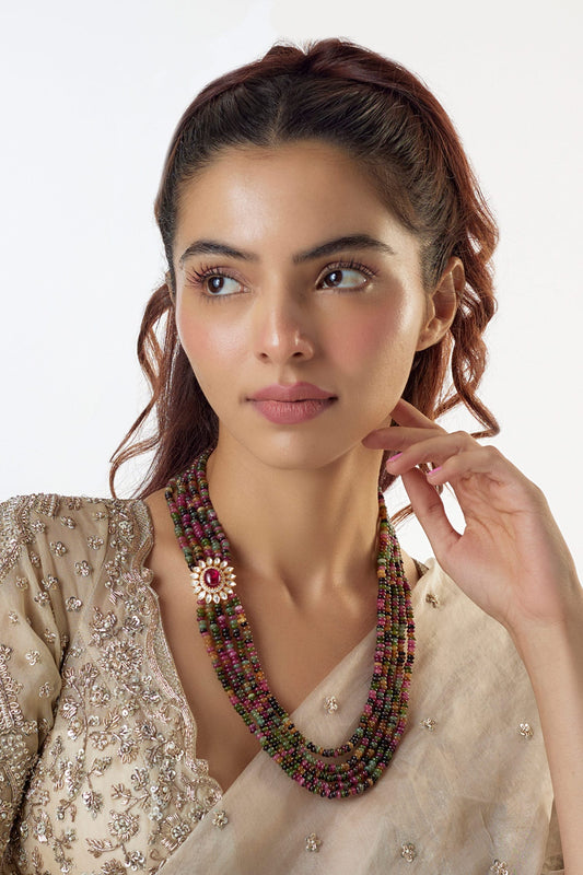 Moissanite & Polki Embellished Brooch Necklace 